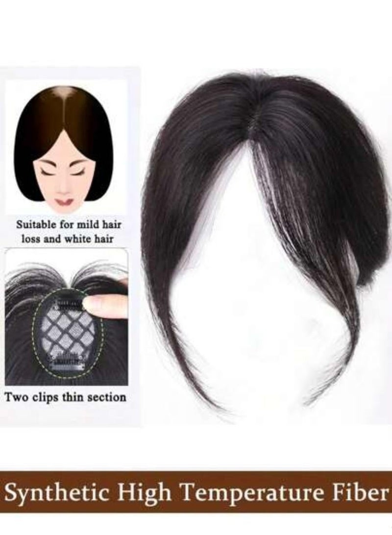 KHAJUL 3D Clip-in Bangs, Heat Resistant Synthetic Hair Fringe with Middle Part, French Style Wispy Hairpiece for Women, Dark Brown - Image 5